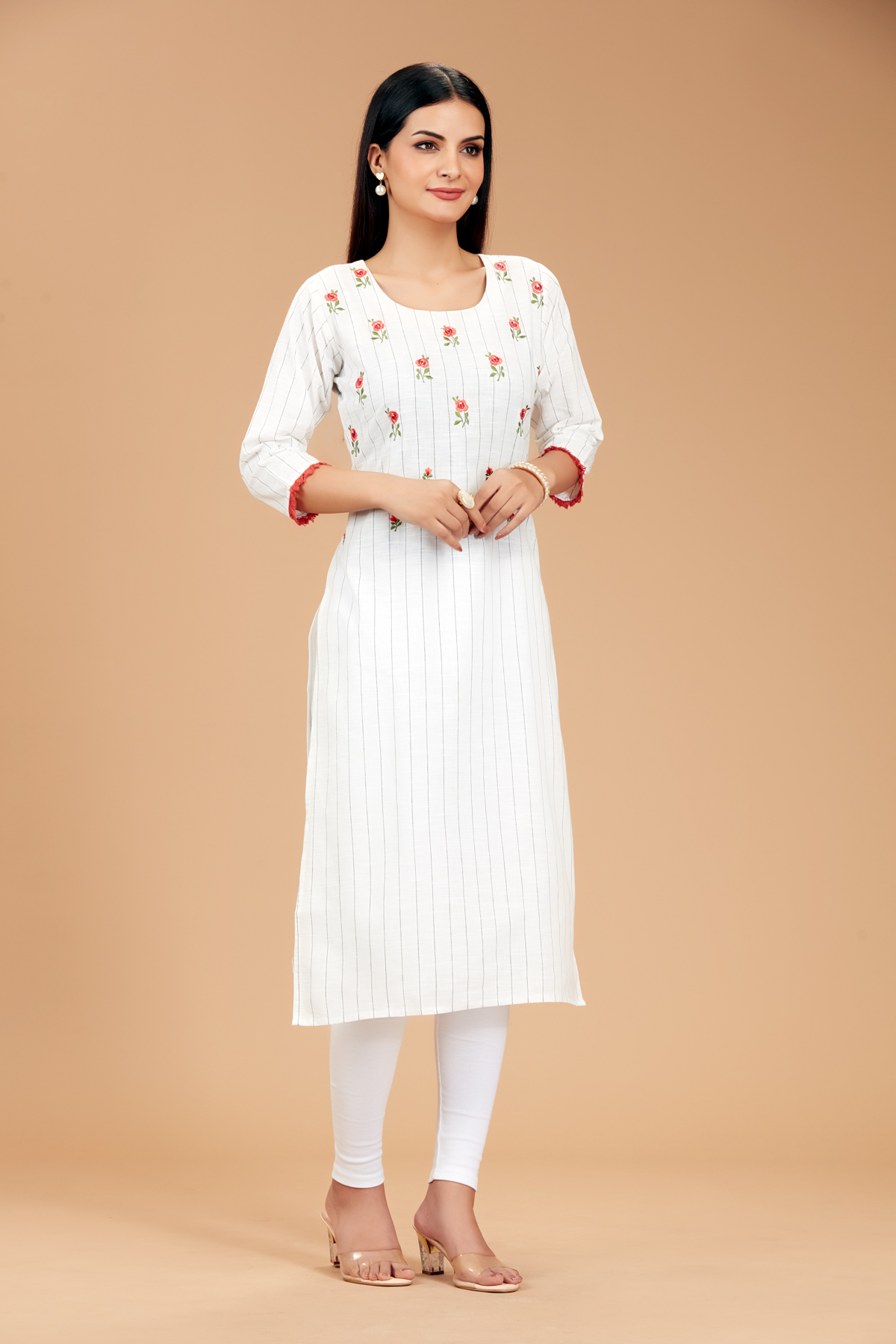 White Printed Straight Kurti